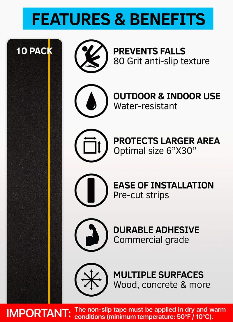 FINEHOUS 6â€x30â€ Non-Slip Stair Treads Outdoor â€“ (10-Pack) Reflective Anti-Slip Tape - Image 2